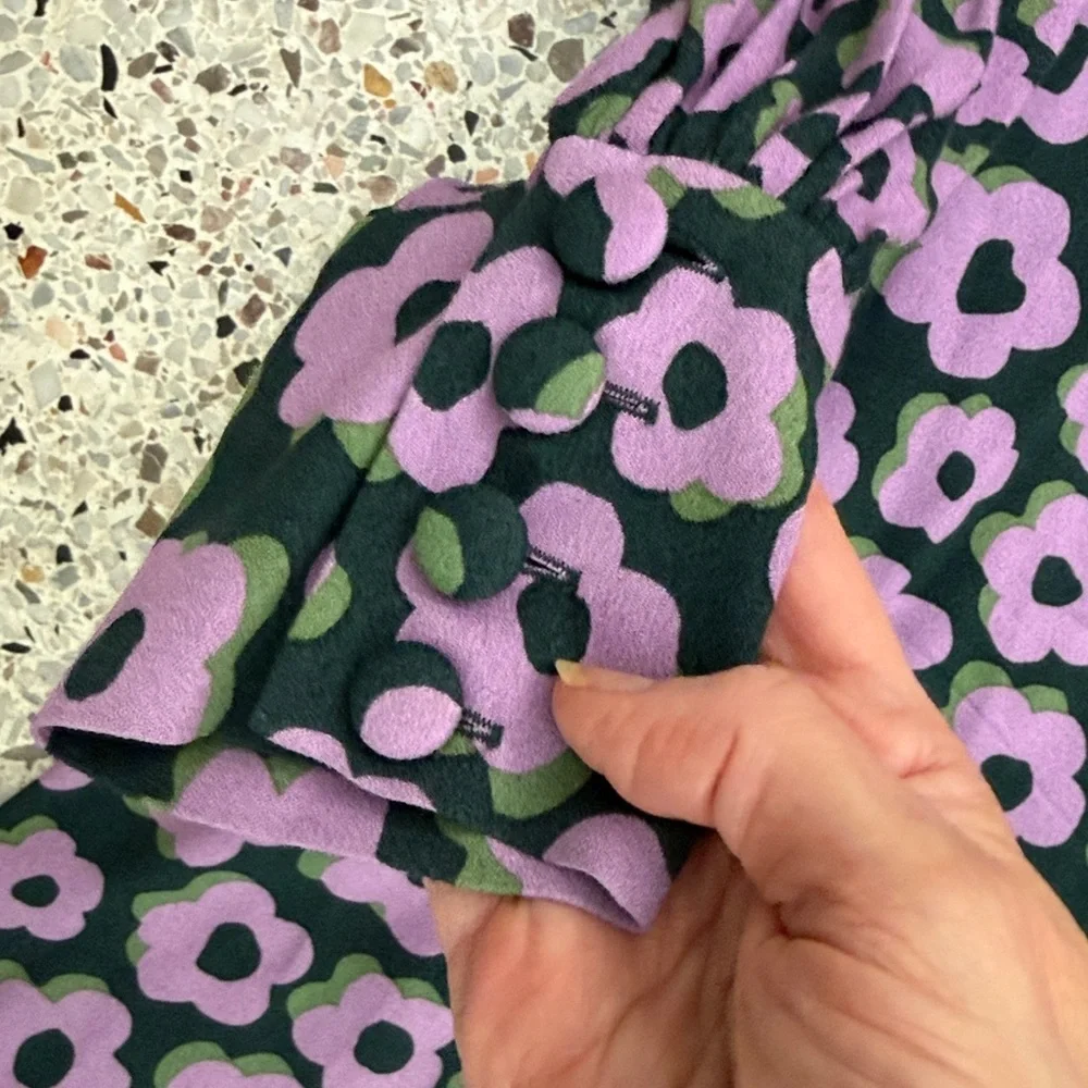 Kate Spade purple green spruce flaire flora fluid floral mini dress 6